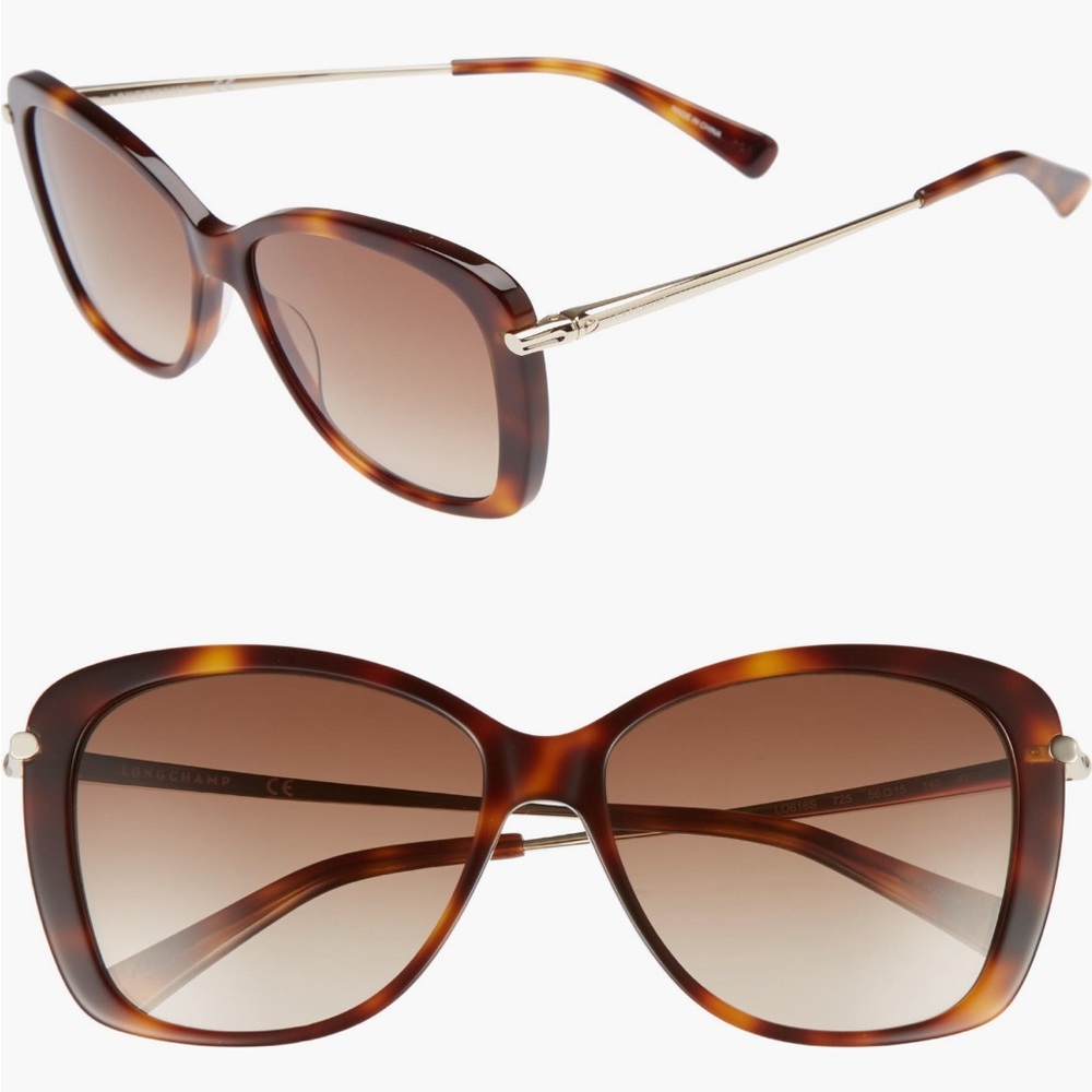 Longchamp Brown Tortoiseshell Sunglasses with Metallic Accents with Case